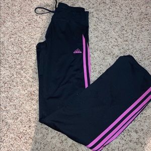 Adidas Women's Black Pants with Pink Stripes